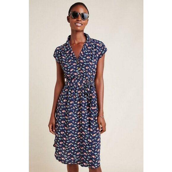 💕ANTHROPOLOGIE MAEVE💕 Catherine Shirtdress ~ Beach Umbrella Print 14 NWT - Picture 3 of 16